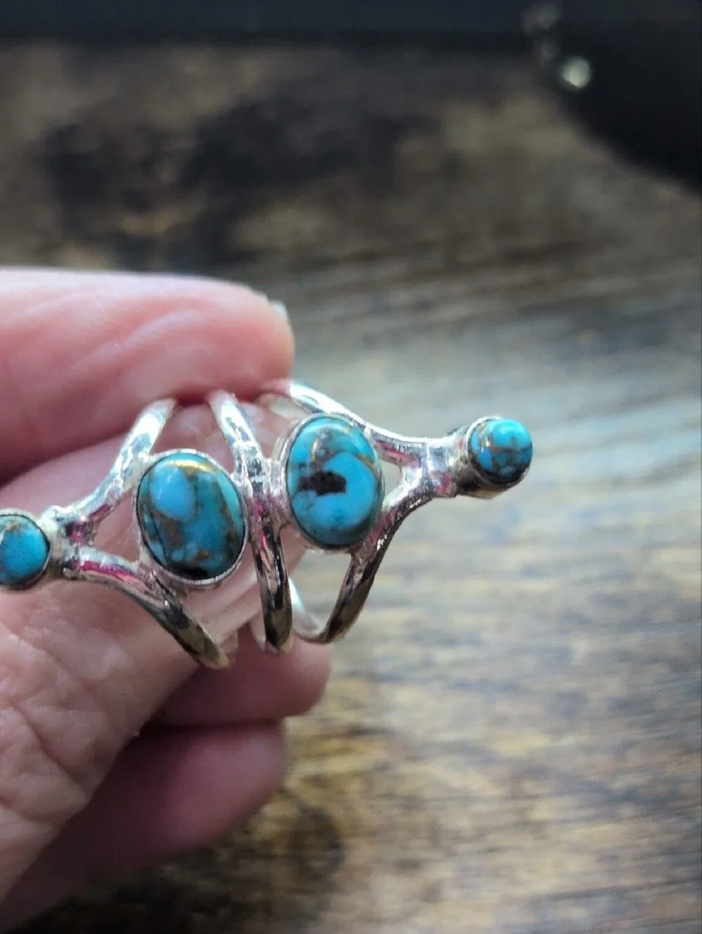 Sterling Silver Turquoise Triple Stone Ring - Blue
